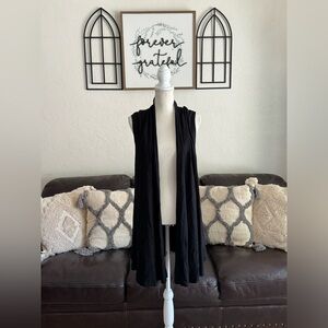 Bryn Walker Black Open Front Stretchy Jersey Knit Vest Size M Classic Designer